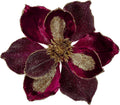 Briful 10’’ Large Heads Christmas Glitter Magnolia Flowers Christmas Tree Ornaments Set of 3 Artificial Flowers with Picks Stems for Xmas Tree Holiday Decorations, Burgundy