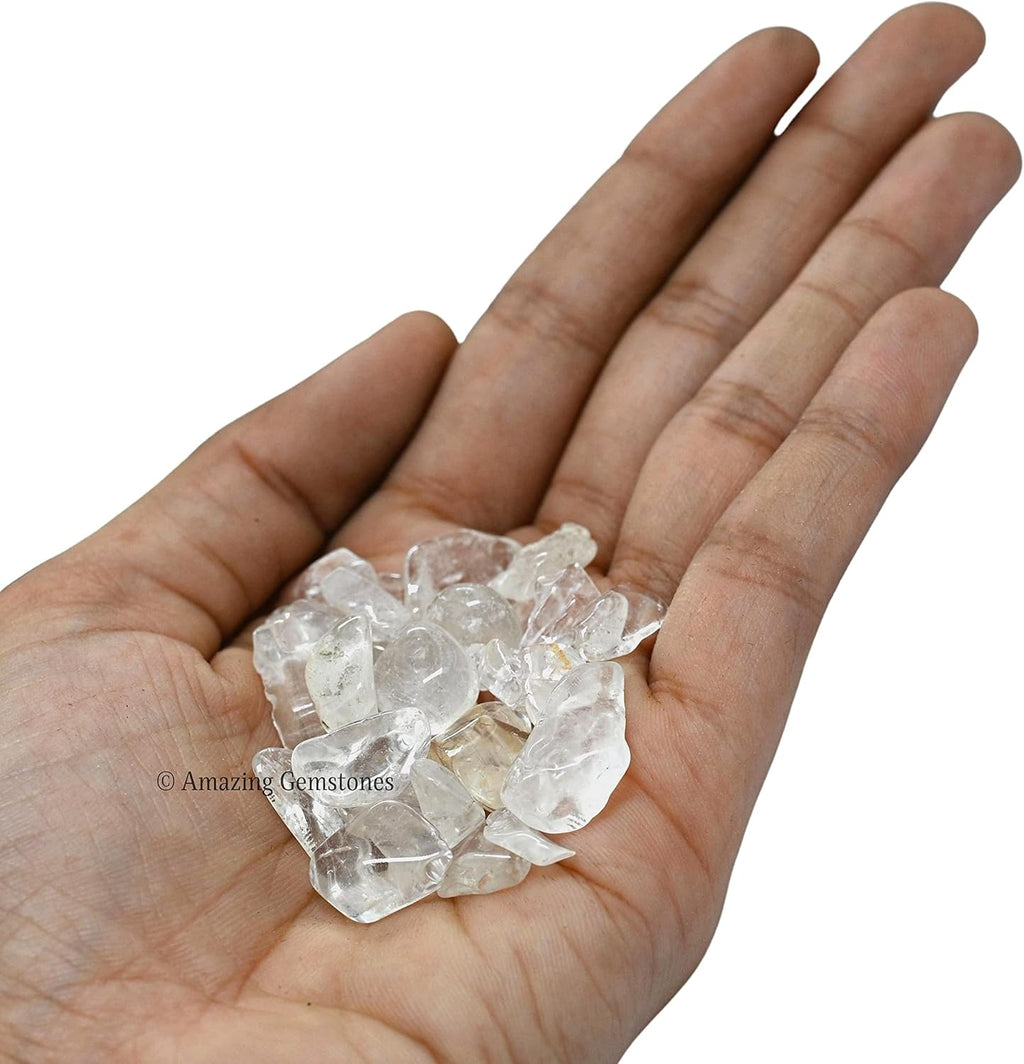 Amazing Gemstone Clear Quartz Crystal Chips Aquarium Gravel Rocks - 1000+ Carat Clear Quartz Chips Bulk Fish Tank Gravel, Small Tumbled Stone Chips and Tiny Crystals for Decoration (Natural AAA Grade)