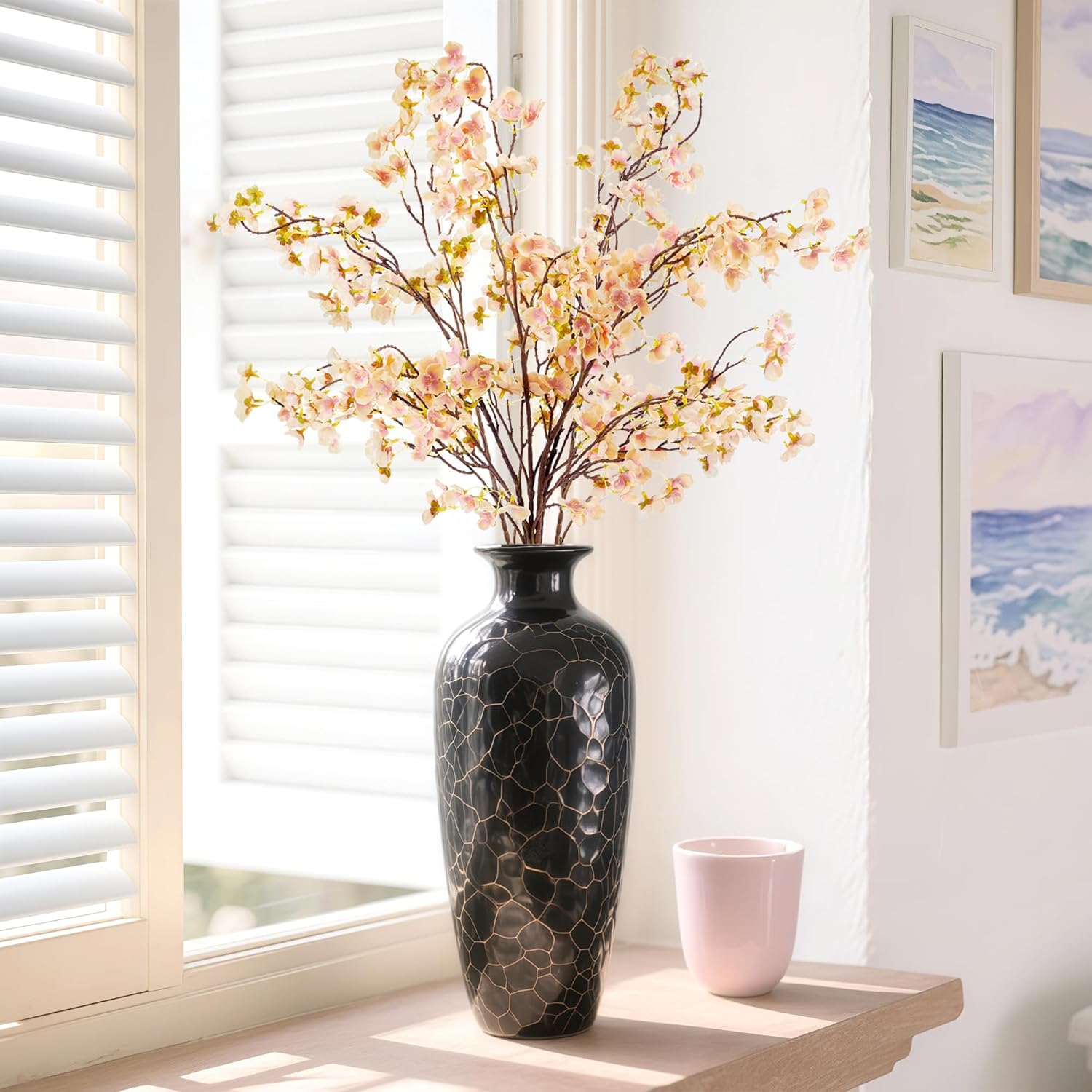SITUMEIZI Artificial Cherry Blossom Branches Silk 40.58 Inch Faux Cherry Flowers Tall Stems for Home Wedding Bedroom Table Japanese Real Touch Vase Decoration(4Pcs,Champagne)