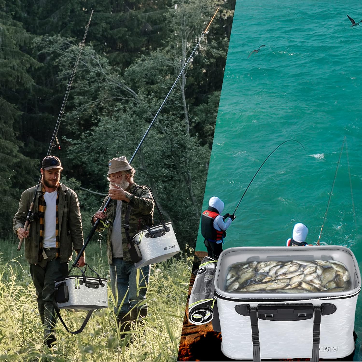 Transparent Lid Fishing Bucket, Portable Foldable Fishing Bucket, Bait Bucket, Fish Bucket, Live Bait Storage. (8 gallons)