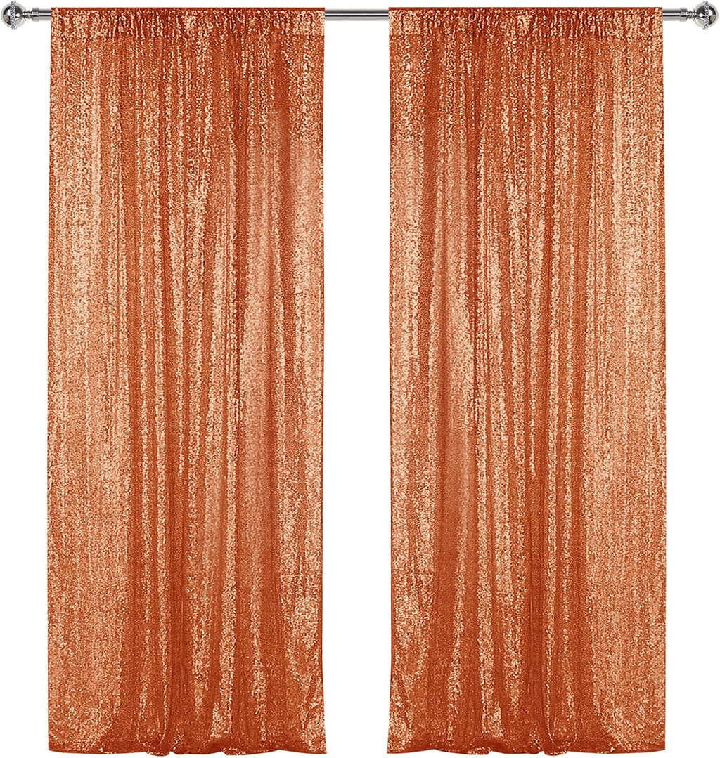 Sugargirl Orange Sequin Backdrop Curtain 2 Panels 2FTx8FT Glitter Orange Background Drapes Sparkle Photography Backdrop for Party Wedding Birthday Wall Decoration