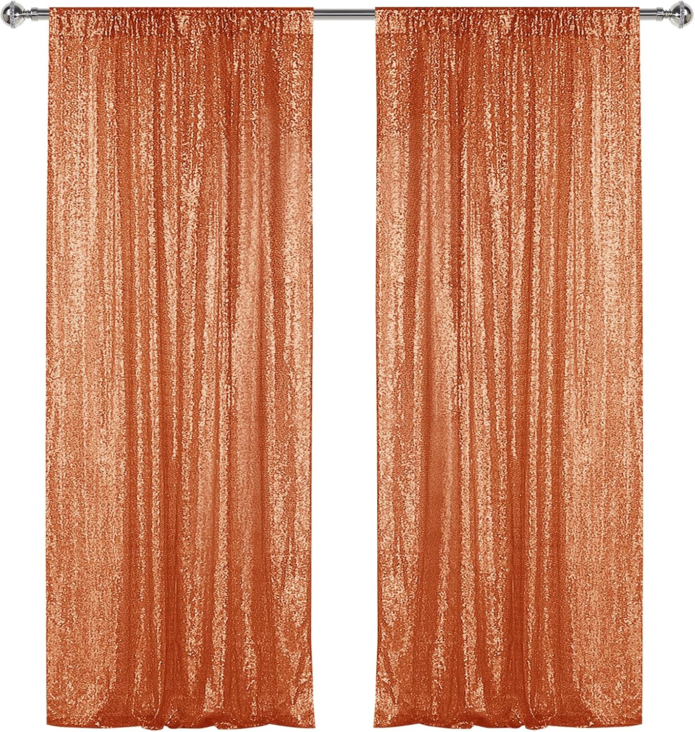 Sugargirl Orange Sequin Backdrop Curtain 2 Panels 2FTx8FT Glitter Orange Background Drapes Sparkle Photography Backdrop for Party Wedding Birthday Wall Decoration