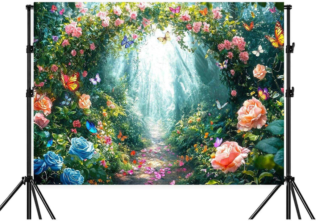 Enchanted Forest Backdrop Fairy Tale Wonderland Garden Woodland Butterfly Photography Background Girl Kids Birthday Decor Party Decorations Photo Booth Studio Props 7X5