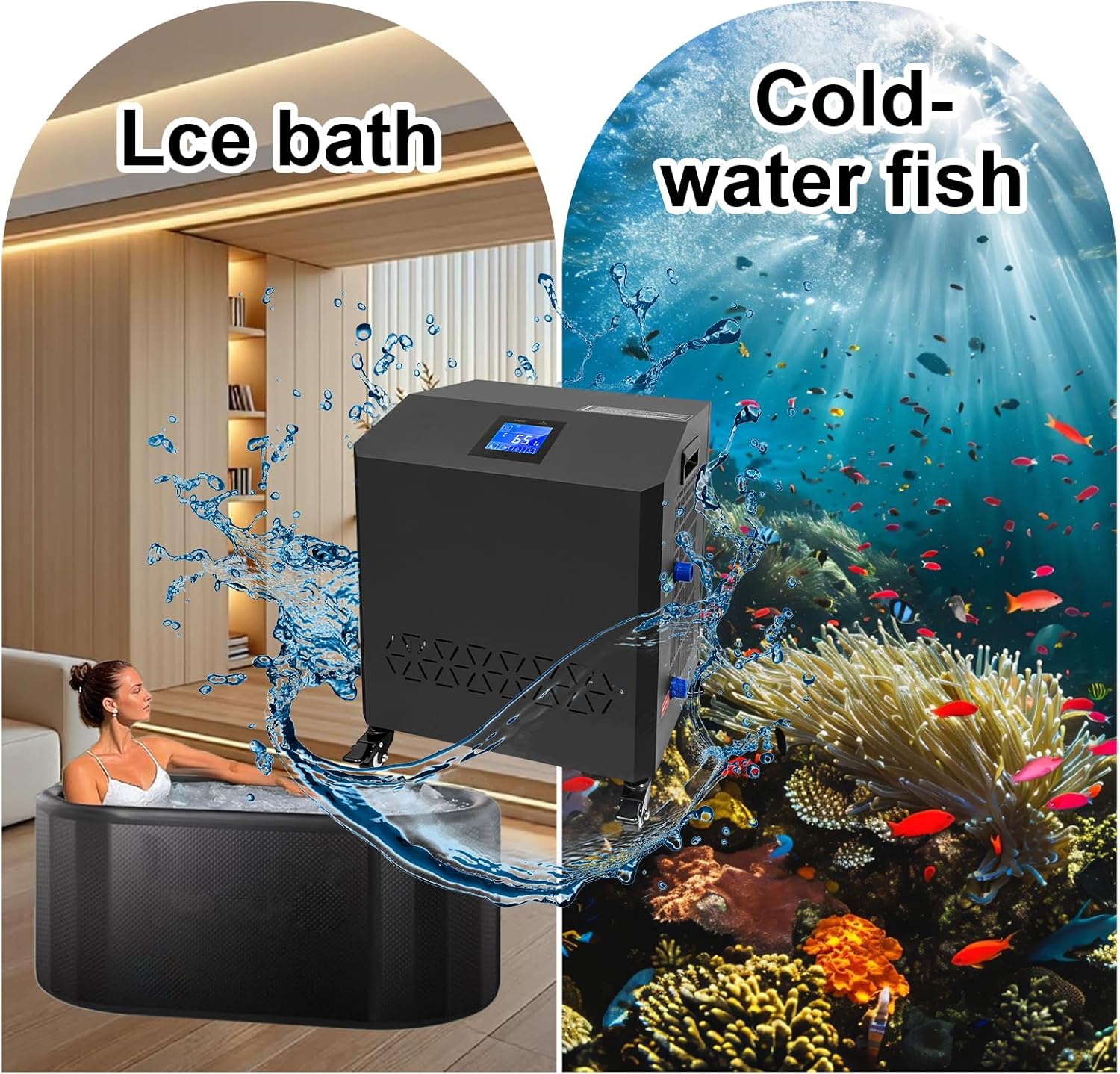 Aquarium Chiller,LED Display Fish Tank Chiller, 1 HP Active Aqua Chiller for Axolotl, Water Chiller with Pump, Nozzles and Hoops Ideal for Coral Reef Shrimp (264 Gallon)