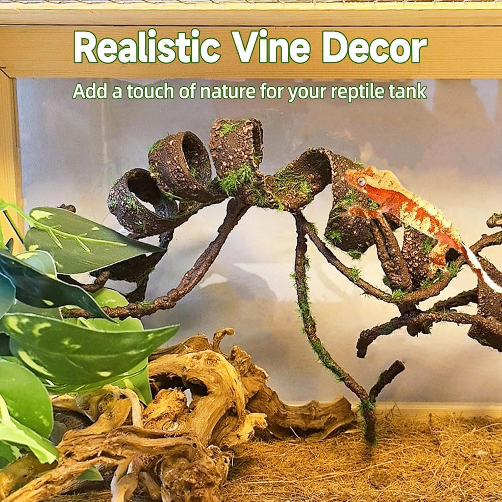 BNOSDM Reptile Jungle Vines with Leaves,Flexible Reptile Climbing Vines Branch,Chameleon Bendable Plants Tank Accessories,Pet Habitat Decor for Bearded Dragon,Snakes,Geckos,Lizards