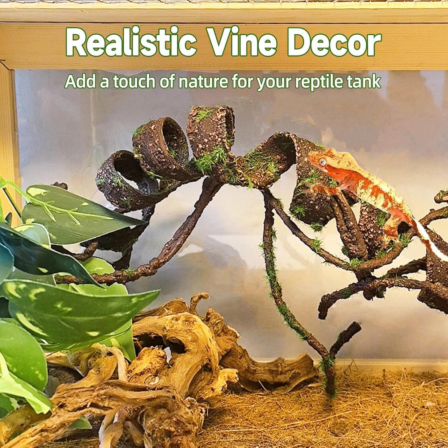 BNOSDM Reptile Jungle Vines with Leaves,Flexible Reptile Climbing Vines Branch,Chameleon Bendable Plants Tank Accessories,Pet Habitat Decor for Bearded Dragon,Snakes,Geckos,Lizards