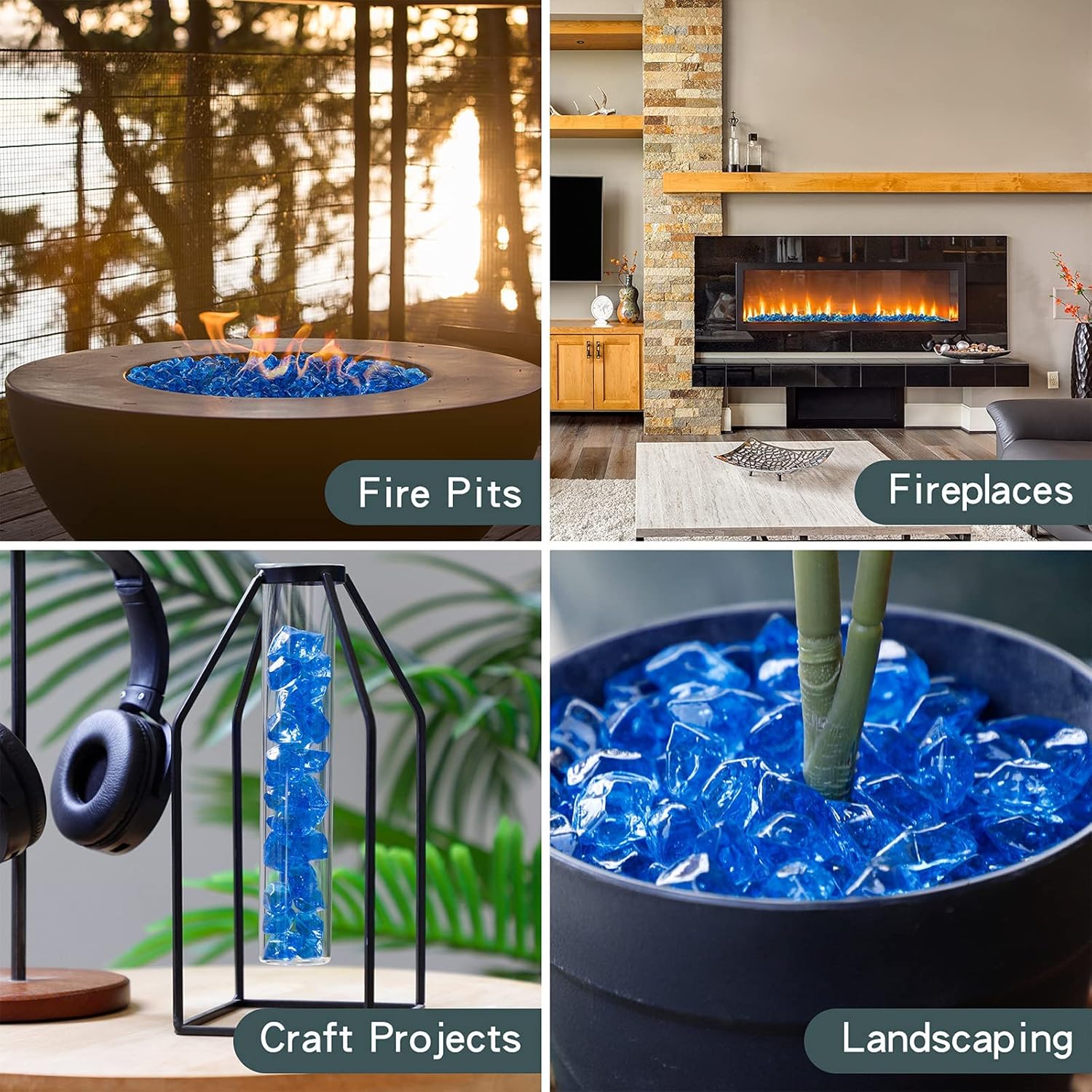 Onlyfire 1/2-Inch Polygon Fire Glass, 10 Pound Pack Glass Rock for Fireplace Fire Pit & Lanscaping, High Luster Cobalt Blue