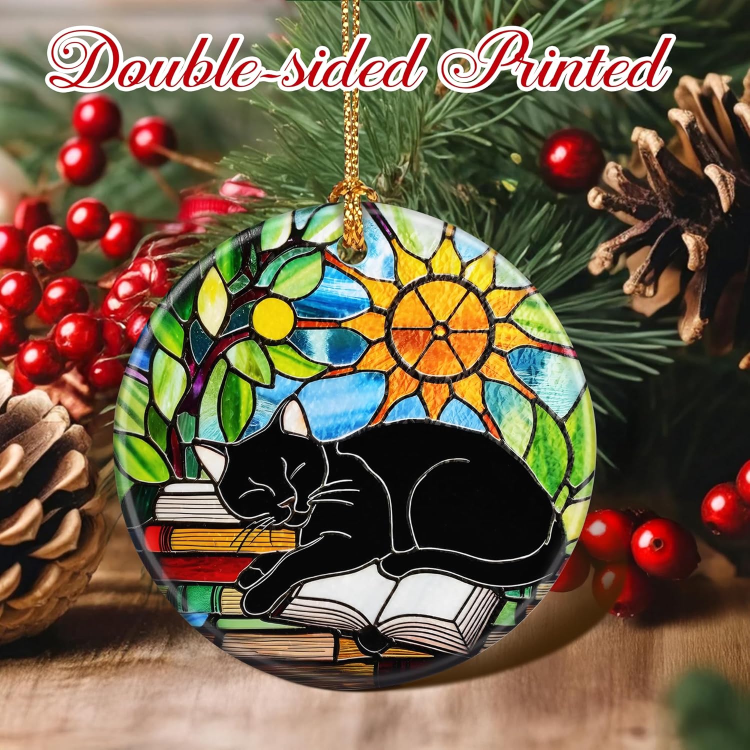 Christmas Ornaments, Black Cat Christmas Tree Ornaments, Xmas Decorations, Holiday Decorations, Gifts for Cat Lover, Bookworm Gifts, Xmas Gift Ideas & Holiday Party Gift
