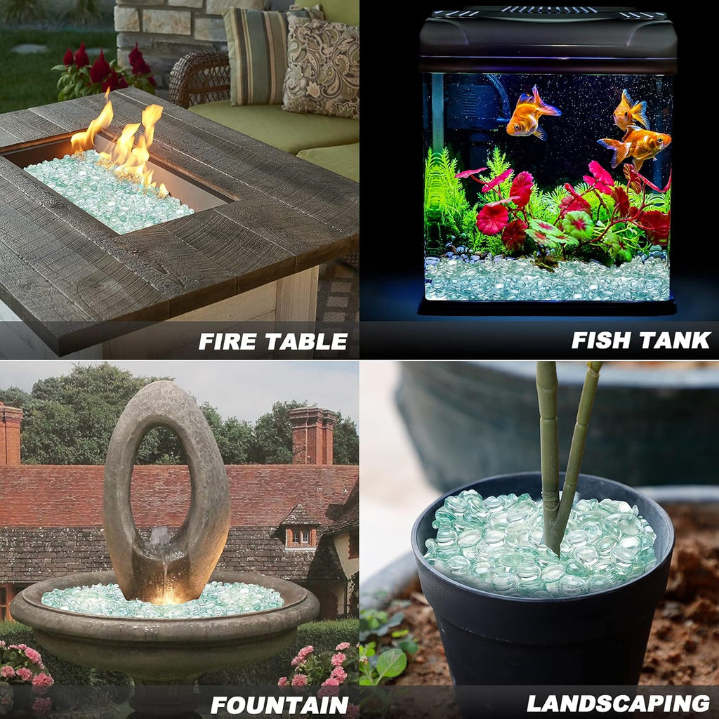 Skyflame 10-Pound Fire Glass Beads for Fire Pit Fireplace, 1/2-Inch Size Crystal Ice Reflective Decorative Blended Fireglass Drops for Landscaping