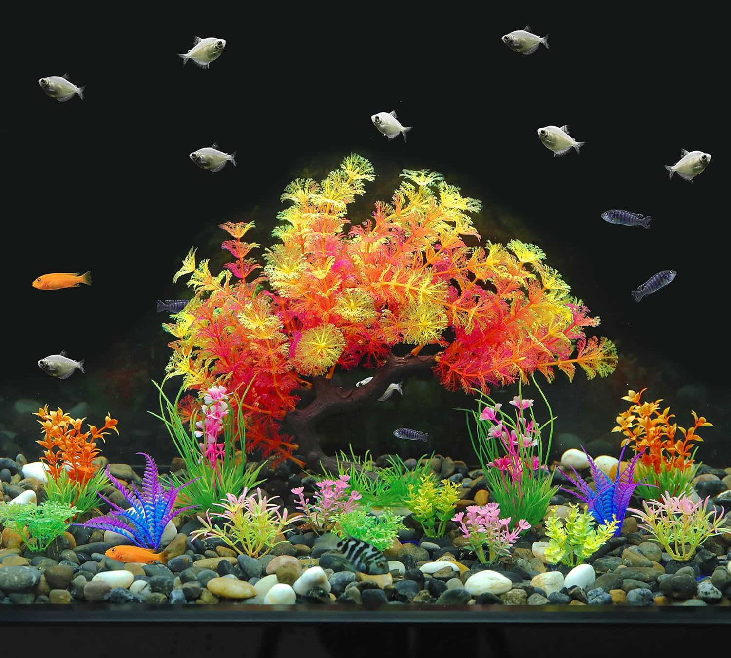 MyLifeUNIT Fish Tank Decorations, 15 Pack Artificial Aquarium Plants Tree Set for Fish Tank Decor (Pink Set)