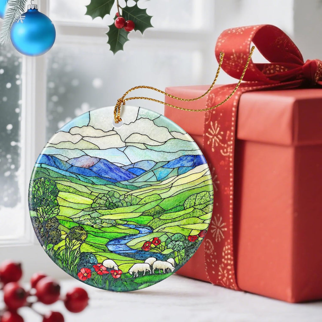 Christmas Ornaments, Dodosky 2.8in Ceramic Green Irish Hills Ornament, Xmas Decor, Christmas Tree Ornaments, Xmas Decorations for Tree, Holiday Ornament, Gifts for Women, Men, Nature Lovers