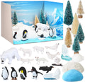 Polar Animals Diorama Supplies Arctic Animals Figures Project Artificial Pine Trees Mini Penguin Bear Fox with Gift Box for Birthday Gifts Decorations