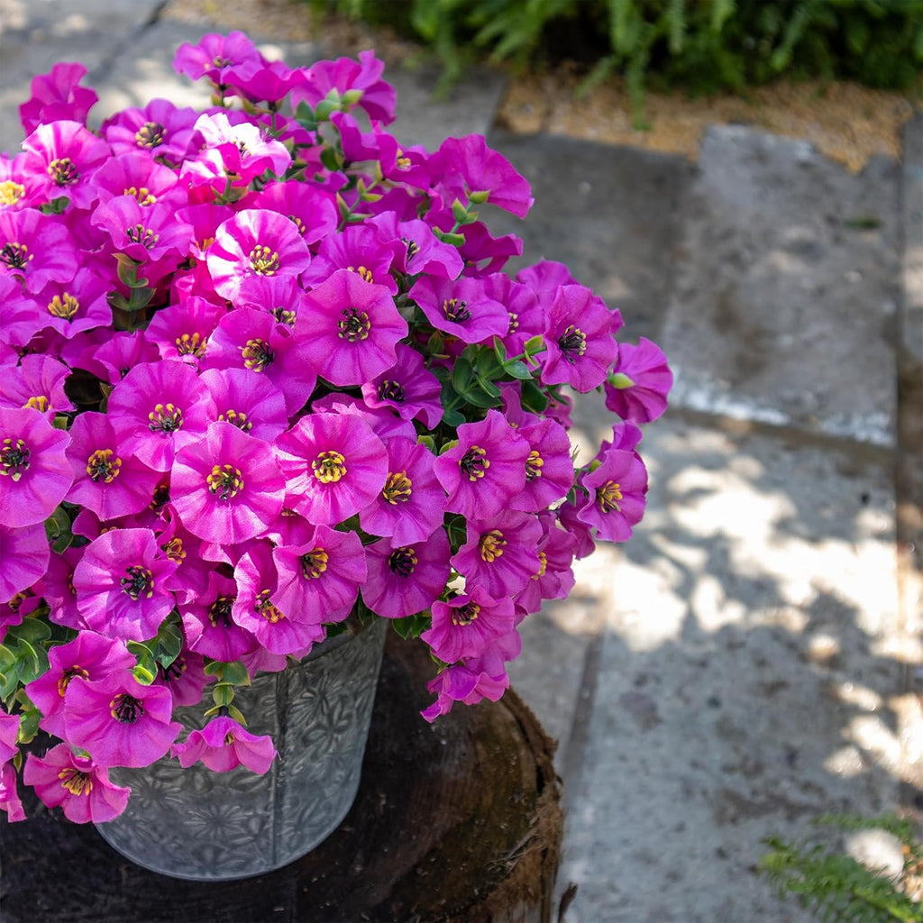 Artificial Flowers for Outdoors,UV Resistant Artificial Outdoor Flowers,Not-Fading Faux Flowers for Outdoor Planters for Front Door Porch Yard Patio Garden Home Decor,12 Bundles,Fuchsia