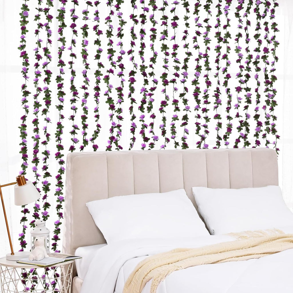 BLEUM CADE 2Pcs 16.4Ft Flower Garland Artificial Rose Vines for Bedroom, Cute Fake Hanging Flower Vines Floral Garland Decorations for Wedding Party Wall Room Decor Aesthetic