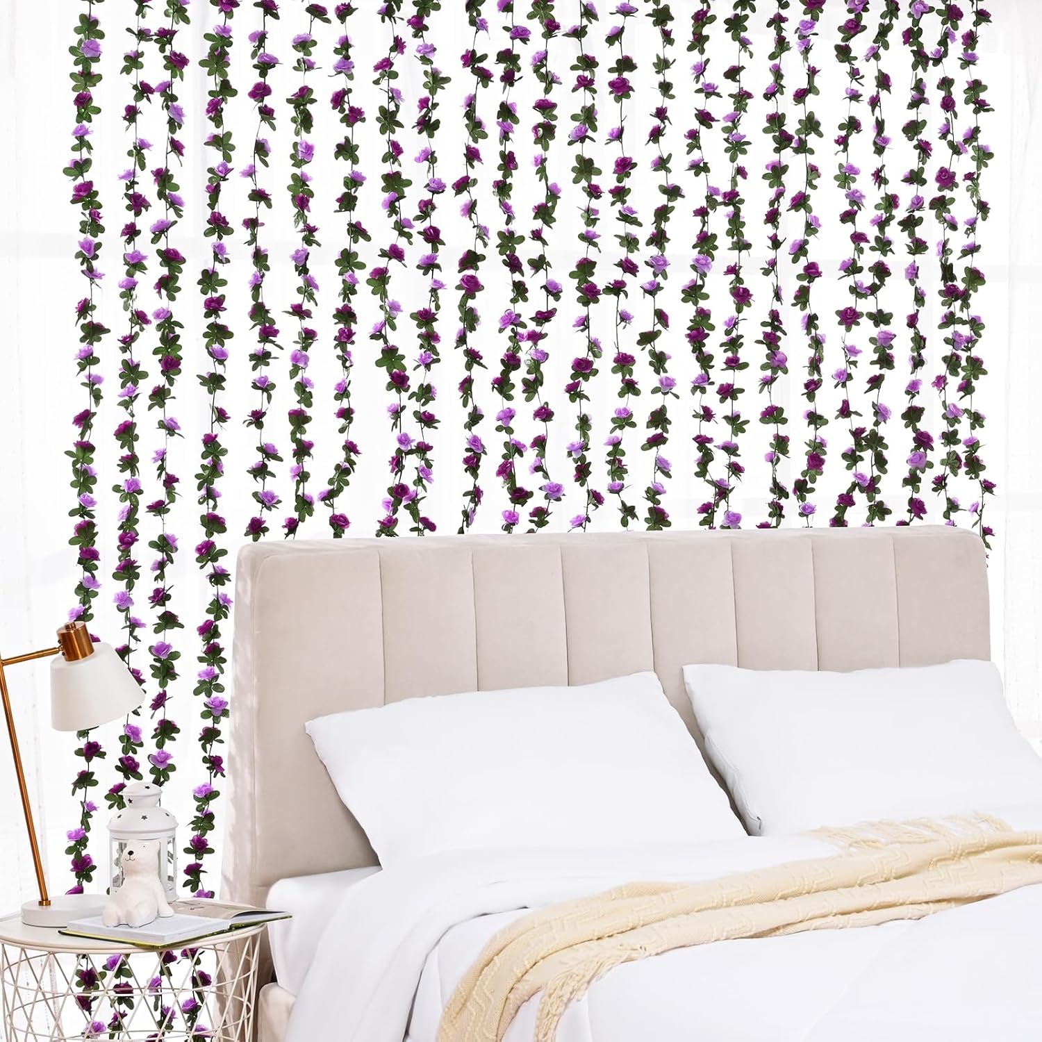 BLEUM CADE 2Pcs 16.4Ft Flower Garland Artificial Rose Vines for Bedroom, Cute Fake Hanging Flower Vines Floral Garland Decorations for Wedding Party Wall Room Decor Aesthetic