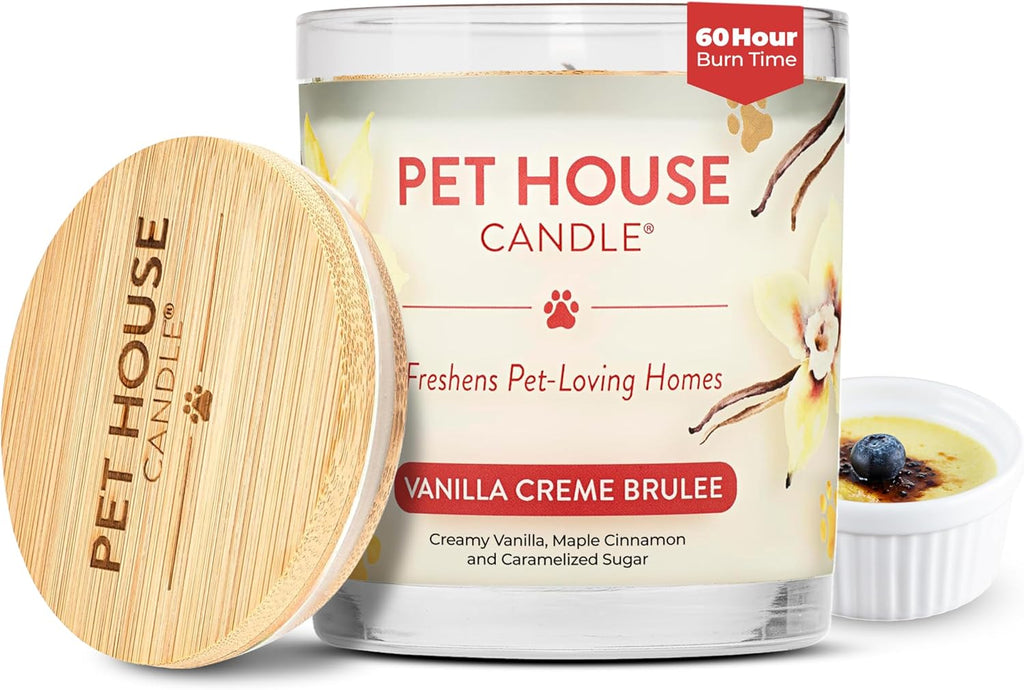 One Fur All Pet House Candle Plant-Based/Soy - Clean Burning Scented, Long Lasting Pet Odor Candle for Home - Vanilla Crème Brulee