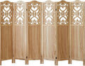 Wood Room Divider 6 Panel 5.6Ft Carved Room Divider and Folding Privacy Screen, Minimalism Portable Partition Screen Divider for Room Separation, Room Decoration for Home Office - Natural