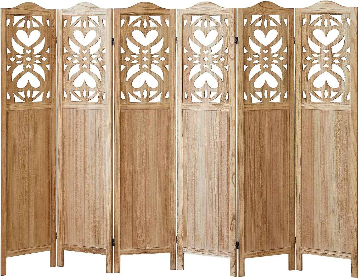 Wood Room Divider 6 Panel 5.6Ft Carved Room Divider and Folding Privacy Screen, Minimalism Portable Partition Screen Divider for Room Separation, Room Decoration for Home Office - Natural