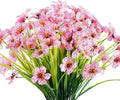 12 Bundles Artificial Flowers Outdoor UV Resistant Fake Flowers No Fade Faux Plastic Plants Garden Porch Window Box Decorating (Pink)
