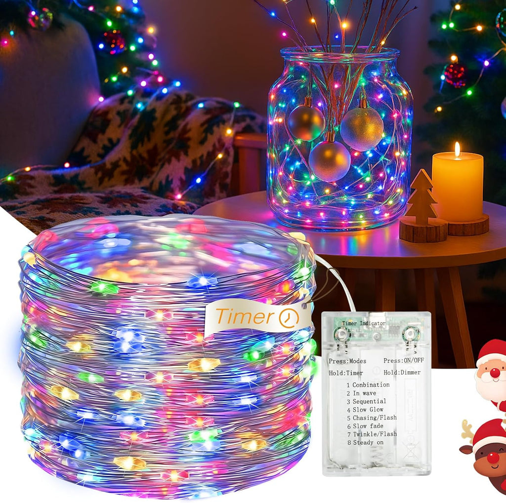 16FT 50 LED Fairy Lights Battery Operated with Timer, 8 Modes USB Mini Twinkle Light, Small String Lights for Christmas Tree Wreath Vase Bedroom DIY Party Decorations-Multi-Colored