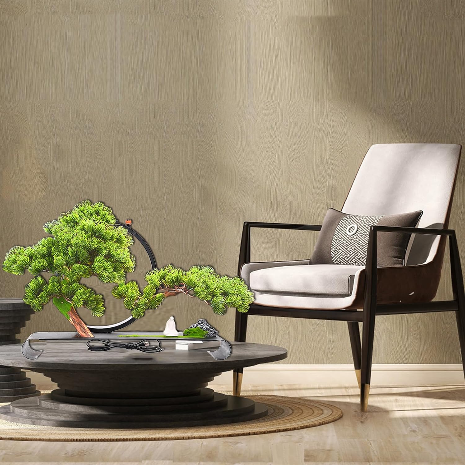 Fake Bonsai Tree Decor with Lamp Rings, Realistic Artificial Bonsai Tree, Welcome Pine Faux Potted with Backflow Incense, Bonsai Artificial for Home Office Garden Patio Farmhouse Decoration (Pines)
