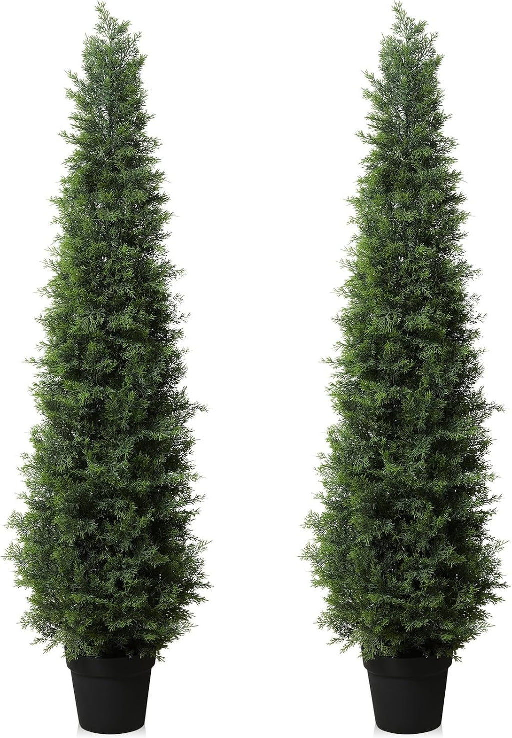 LOMANTO Outdoor Artificial Topiary Cedar Tree 2Pack Fake Tree 5Ft UV Rated Potted Plants for Porch Decor Faux Pine Plant for Housewarming