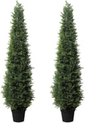 LOMANTO Outdoor Artificial Topiary Cedar Tree 2Pack Fake Tree 5Ft UV Rated Potted Plants for Porch Decor Faux Pine Plant for Housewarming