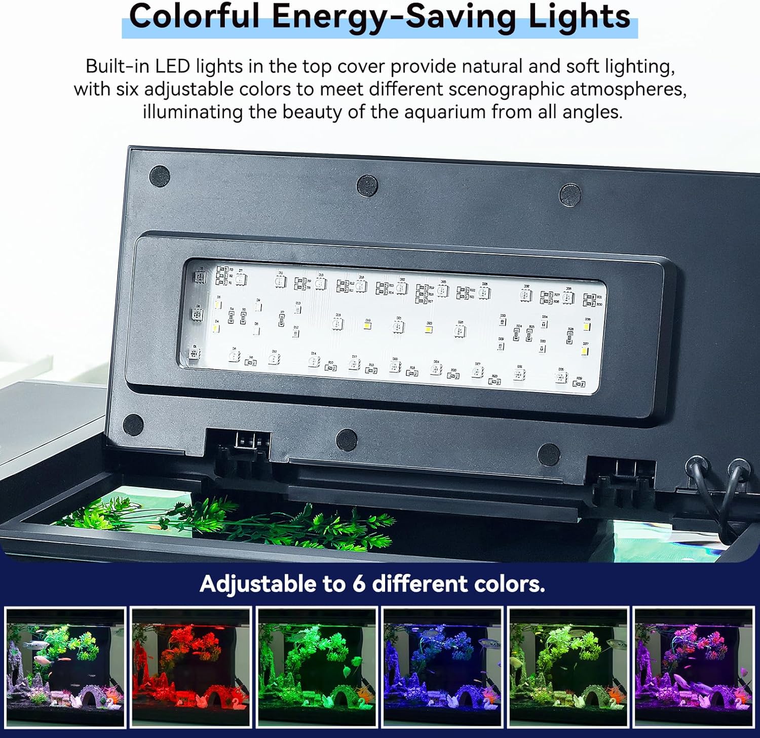 17.6 x 11.3 x 9.7 Inch Fish Tank Kit Complete with Real-Time Temp Display, 3-Speed Water Pump, Smart Storage, Flexible Filter & 6 Color Lights Ideal Aquarium for Betta Fish & Goldfish