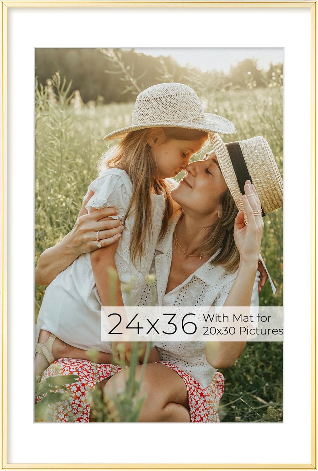 RICHFOCUS Aluminum Picture Frame - 24x36 Gold Metal Frame with Mat for 20x30 Photo, Floating Frame with Tempered Glass - Poster Frame Wall Hook Included for Gallery Wall