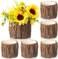 6 Pcs Wooden Vase for Centerpieces Christmas Table Decor Wooden Flower Vase Rustic Bark Stump Buckets Vintage Wood Planter Pots for Xmas Woodland Party Wedding Window Home Farmhouse (Large)