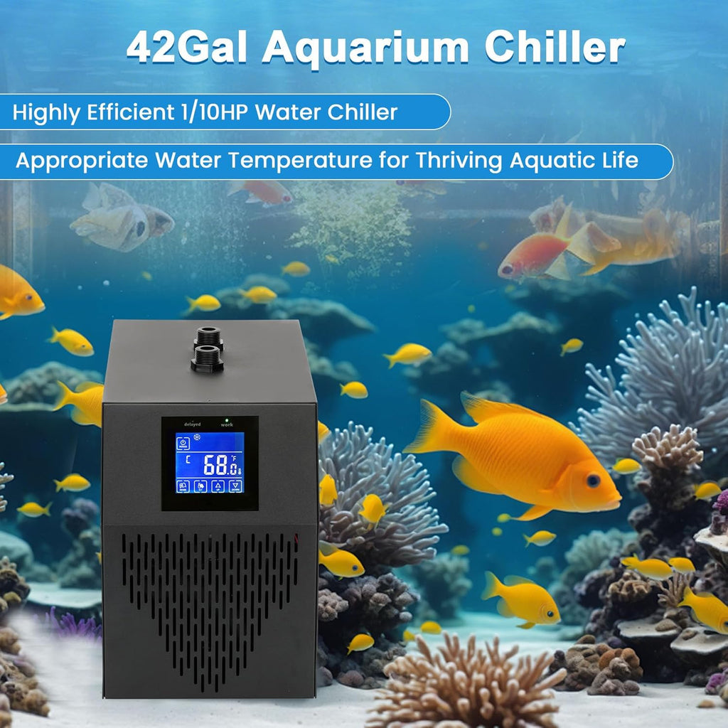 Aquarium Chiller 42 Gal, 1/10 HP Water Chiller Machine, Hydroponic Cooling System, Fish Tank Chiller with Upgraded LED display, for Axolotl Jellyfish