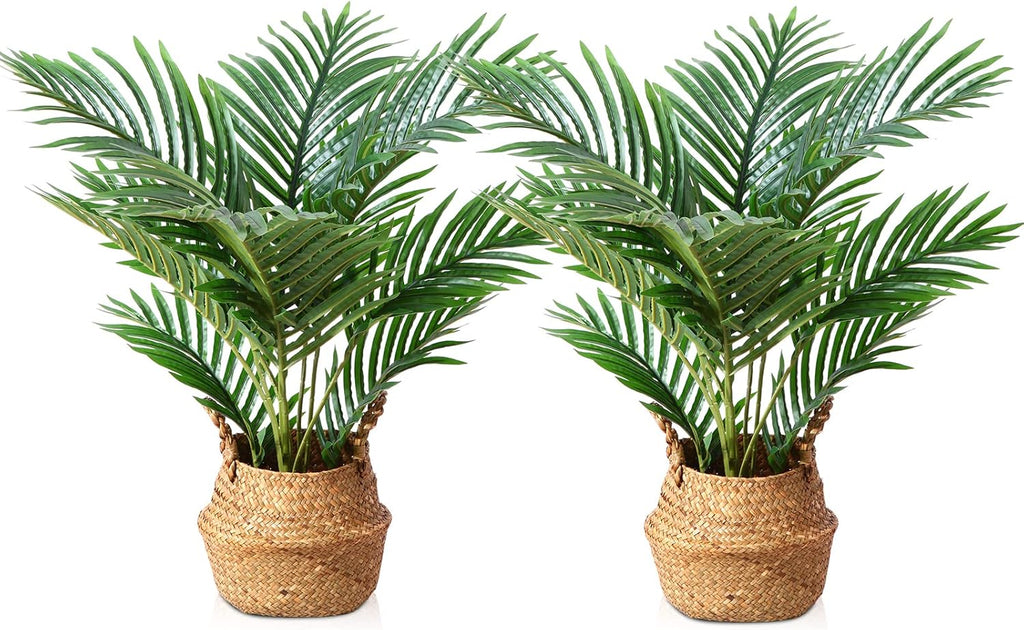 LOMANTO Fake Majesty Palm Plant 2Ft Artificial Plants for Home Decor Indoor Small Faux Trees in Pot Fake Tropical Plants for Housewarming Gift 2Pack