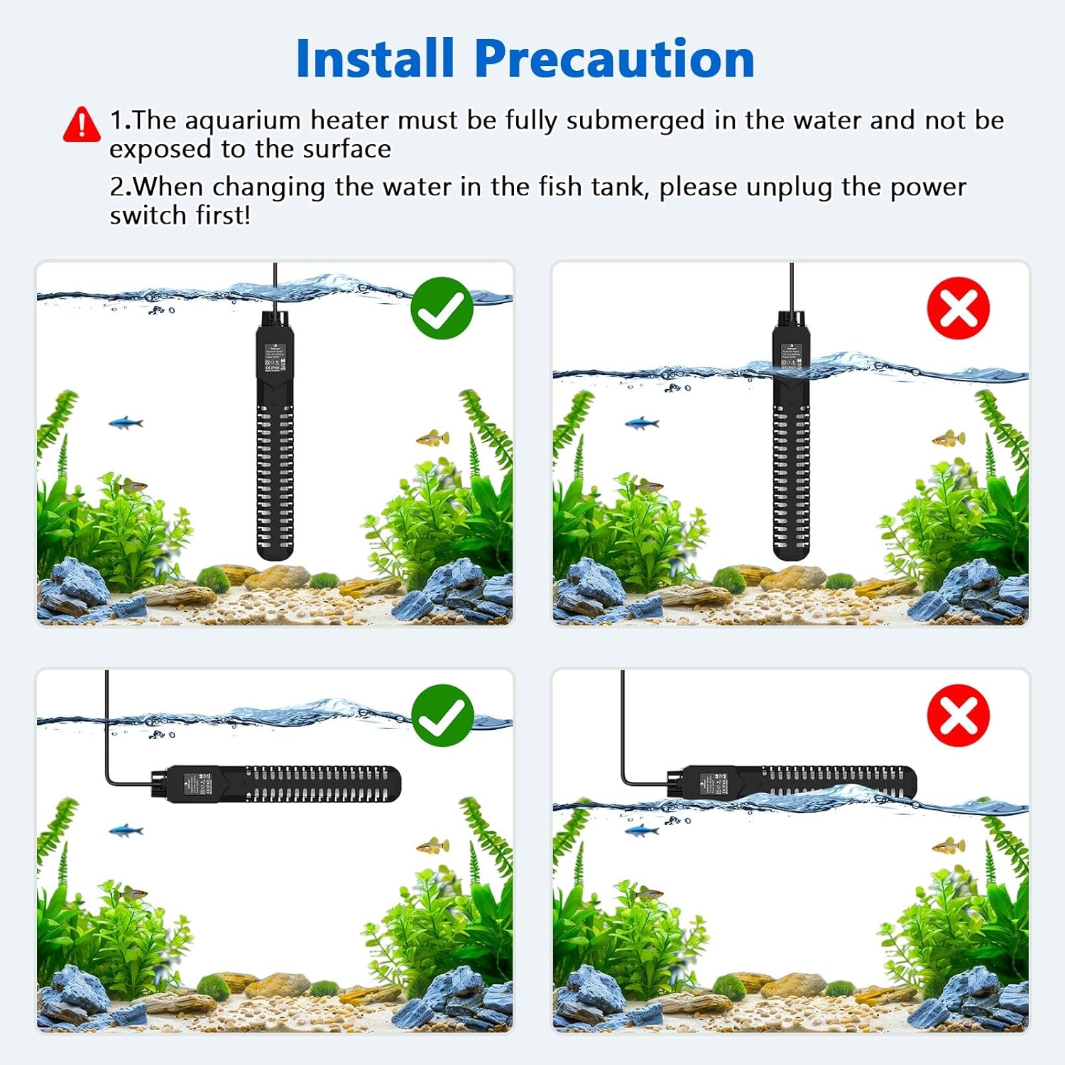 fishkeeper 300W Aquarium Heater, Submersible Fish Tank Heater with Dry-Burn Protection,LED Digital Thermostat,Accurate Temperature Protection for Freshwater and Saltwater 40-75 Gallon