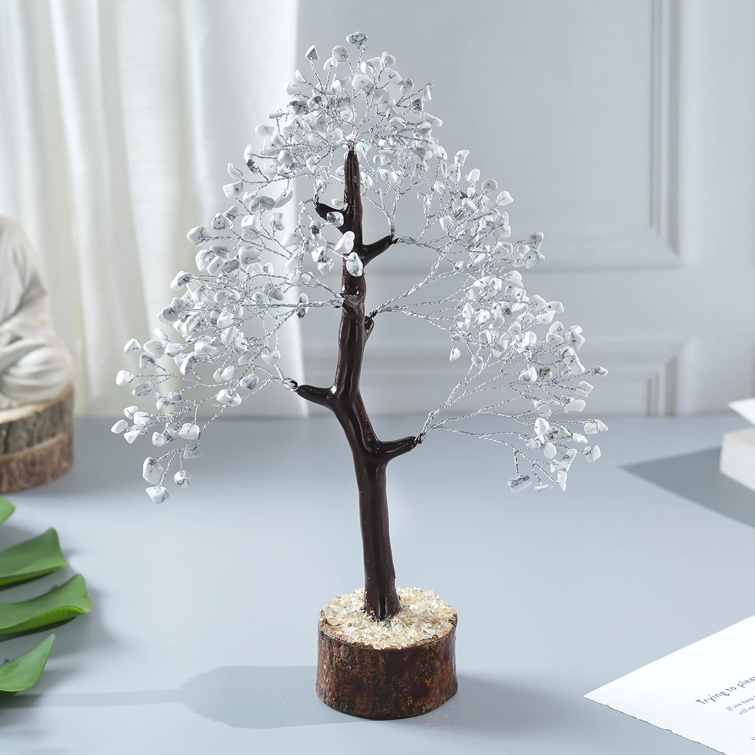 Howlite Crystal Tree of Life Handmade Gemstone Chakra Feng Shui Money Tree Crystal Decoration, Spiritual Birthday Gift for Women Healing Gem Stone Home & Office Décor