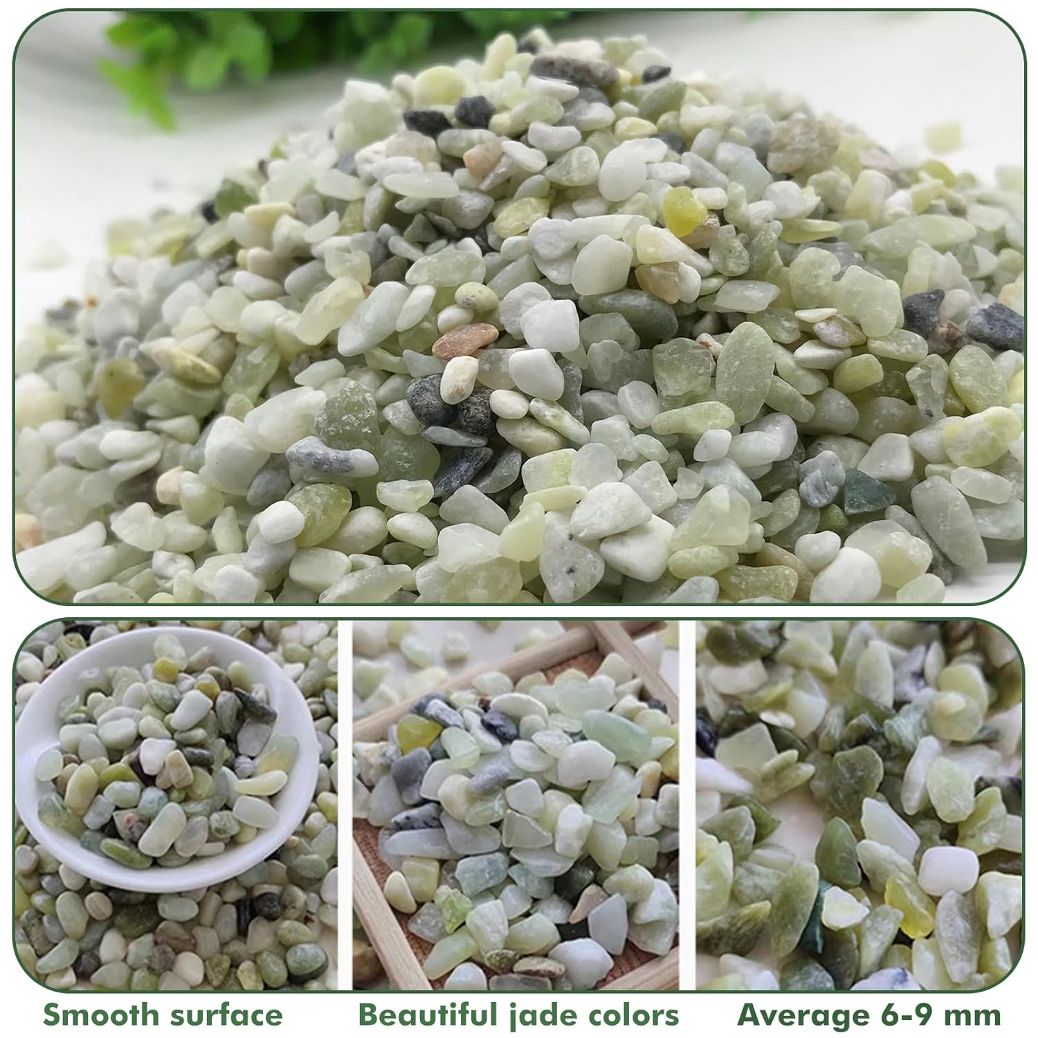 18 lbs Succulent and Cactus Bonsai Pebbles, 6-9mm Decorative Landscaping Polished Stones Natural Garden Gravel Rocks for Indoor Outdoor Plants Aquariums DIY, and Gardening Top Dressing, Jade Green