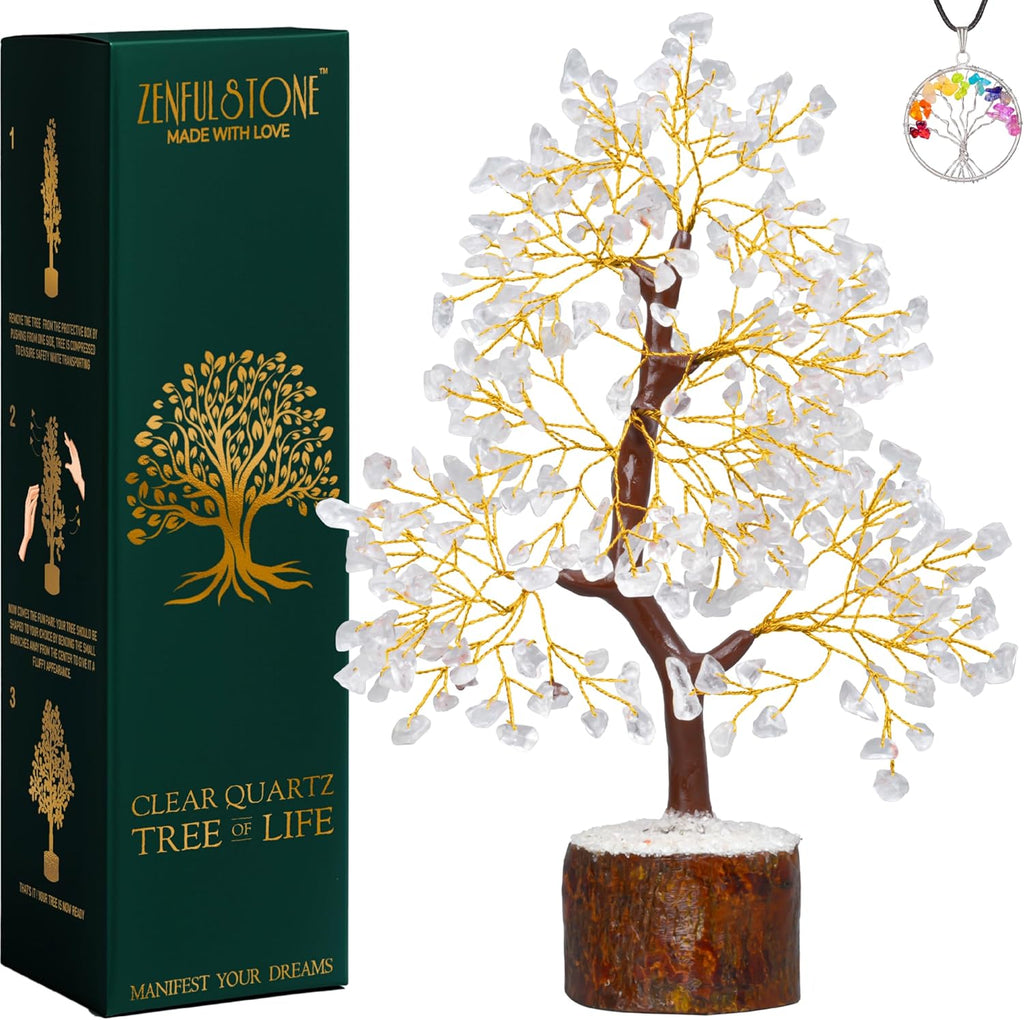 Clear Quartz Tree of Life for Home, Office, and Desk Décor | Handmade Bonsai for Clearity, Positive Energy & Focus | Perfect Concentration Gift for Mom