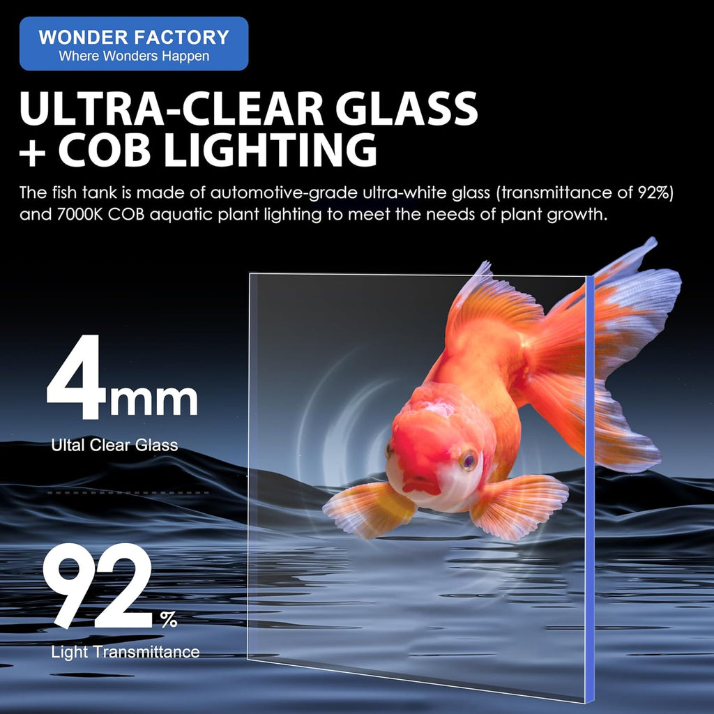Wonderfactory 3 Gallon Aquarium Fish Tank, Self-Cleaning Betta Fish Tank with Filter and Light, Aquarium Starter kit with Rocks, Plants & Cleaning Tools, Suitable for Beginners and Aquarium Hobbyists