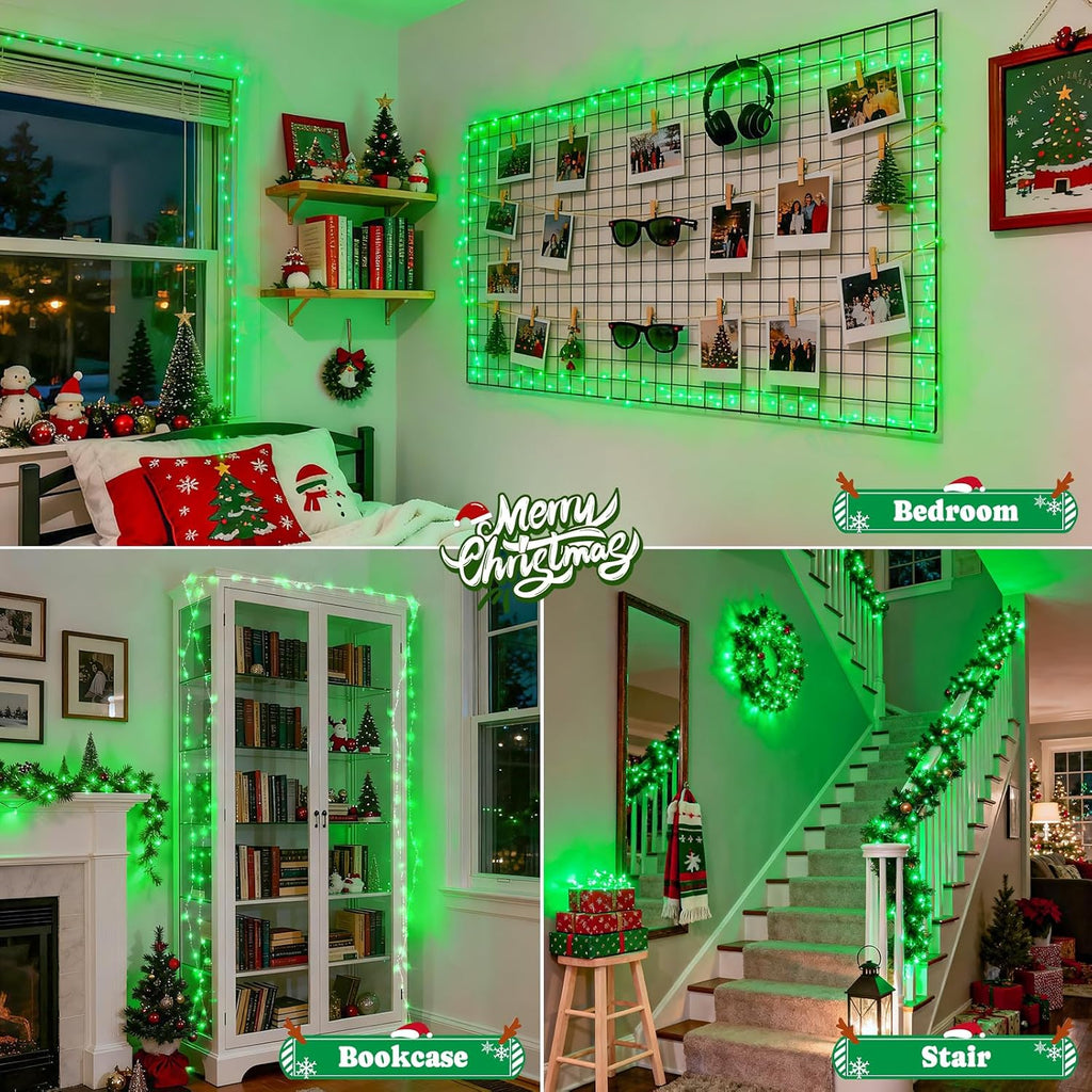 JMEXSUSS 2 Pack Green Fairy Lights Battery Operated, Total 400 LED 132ft Twinkle String Lights with Remote, 8 Modes Christmas Lights for Tree Fireplace Bedroom Indoor Outdoor Halloween Xmas Decor