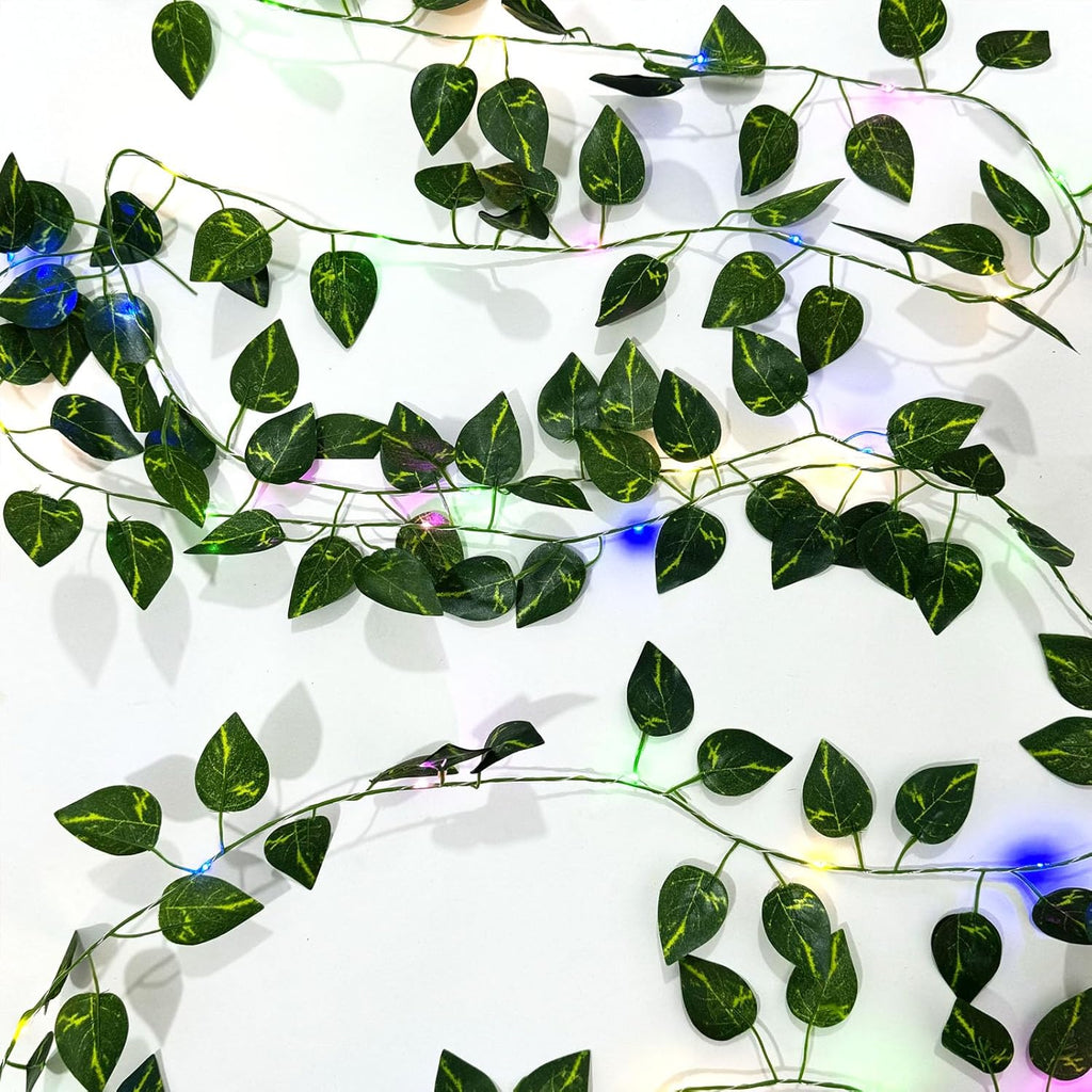 6 Pcs Artificial Hanging Plants Pothos Vine with 60 Colored Lights, Pothos Vine Leaves, Fake Plant Vine Hanging Garland for Wall, Party Wedding, Home, Kitchen, Indoor and Outdoor Decoration