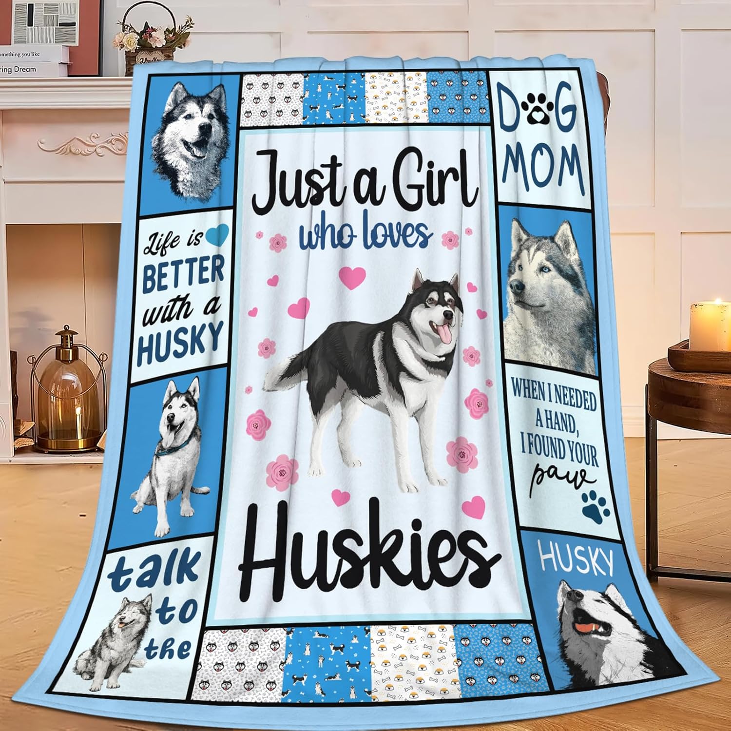 Husky Throw Blanket Husky Puppy Stuff Gifts for Dog Lover Kids Girls Boys Adults Women Men Soft Cozy Warm Plush Fluffy Fuzzy Fleece Blanket Decor 50''X60''