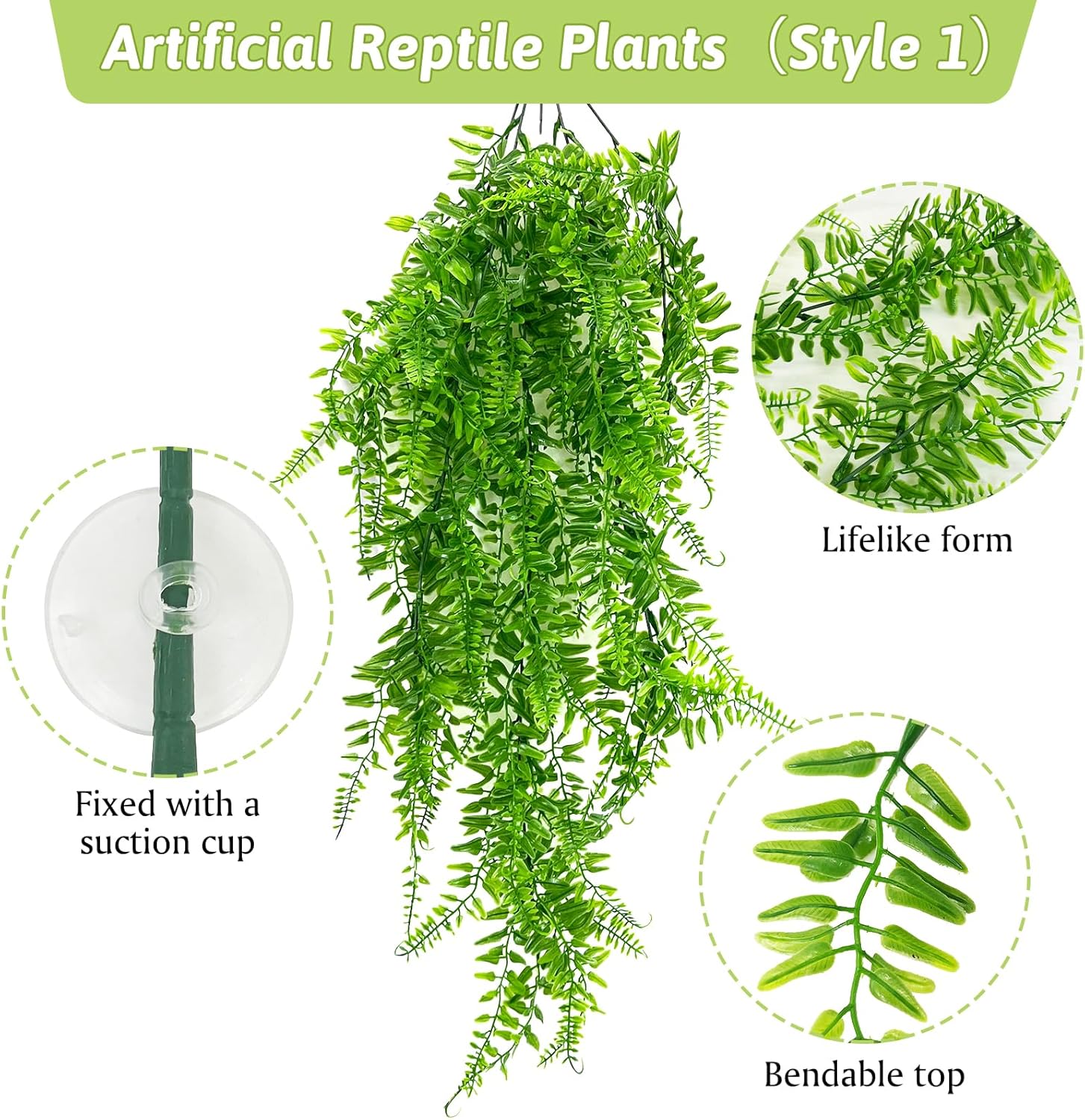 Hamiledyi 5 Pcs Reptile Plants Terrarium Hanging Fake Plant Leaves, Bearded Dragon Tank Accessories, Habitat Decor for Snake Leopard Gecko Lizard Chameleon Spider Turtle (Style 2)
