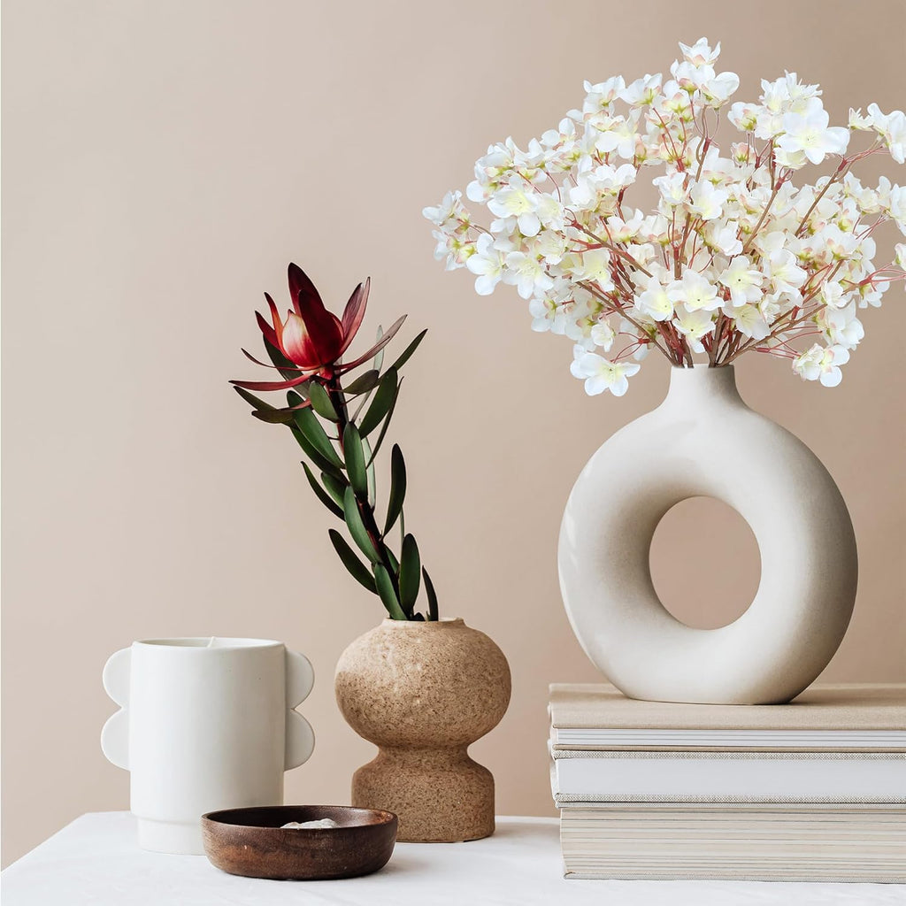 SITUMEIZI 6Pcs Artificial Cherry Blossom Branches Decor Fake Flowers 16" Silk Faux Flowers for Decoration Spring Peach Bouquet Home Wedding Bedroom Party Japanese Garden Table Centerpiece Decor(White)