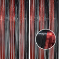 BRAVESHINE Tinsel Photo Backdrop Curtains - 2 Pack 3.2x8.2ft Black Red Foil Fringe Streamer Curtain for Christmas/New Years/Birthdays/Bachelorette/Home/Office/Indoor/Outdoor Party Supplies Decorations