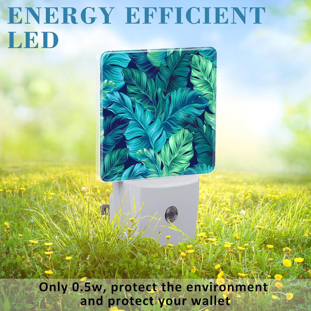 Night Light Plug into Wall Turquoise and Green Tropical Leaves Night Light with Dusk to Dawn Sensor Night Light for Kid Girls Boys Women Room Decor,Hallway,Kitchen,Bathroom,Nursery,Stairs