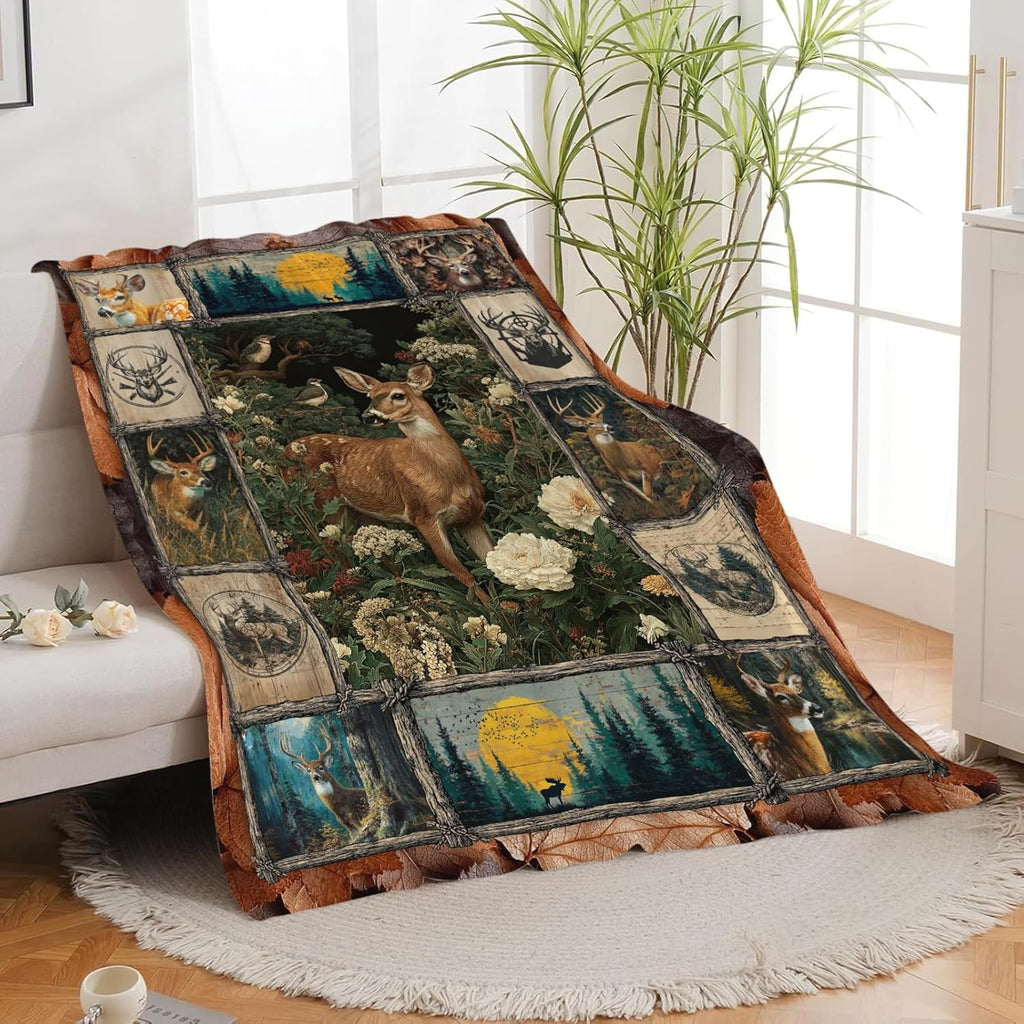 Deer Throw Blanket Hunting Deer Elk Stuff Gifts for Kids Girls Boys Adults Women Men Soft Cozy Warm Plush Fluffy Fuzzy Fleece Blanket Decor 50''X60''