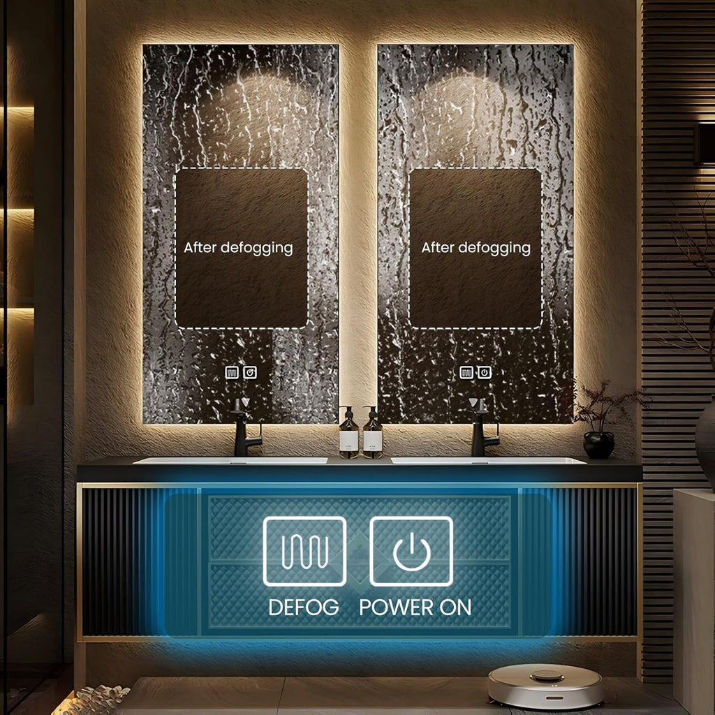 Floating Bathroom Vanity, Double Sink Bathroom Vanity Set Includes Smart Defogging Mirror, Slate Countertop and Ceramic Sink, Modern Bath Cabinet with Soft-Close Drawers and Cabinet Door - 56IN