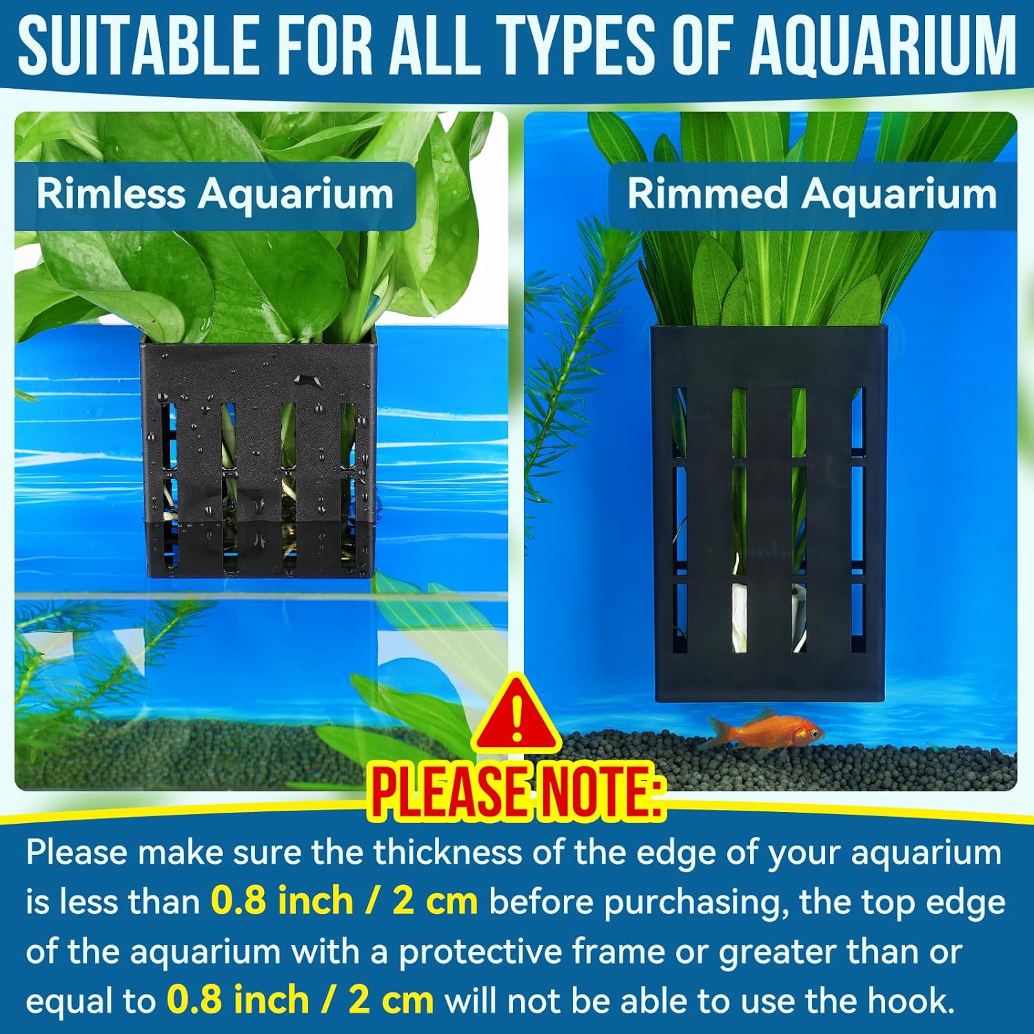 Borlech Upgraded Large Aquarium Plant Holder with Hooks and Suction Cups for Fish Tank Aquaponic Plant Cultivation and Aquascape Decorations (Black)