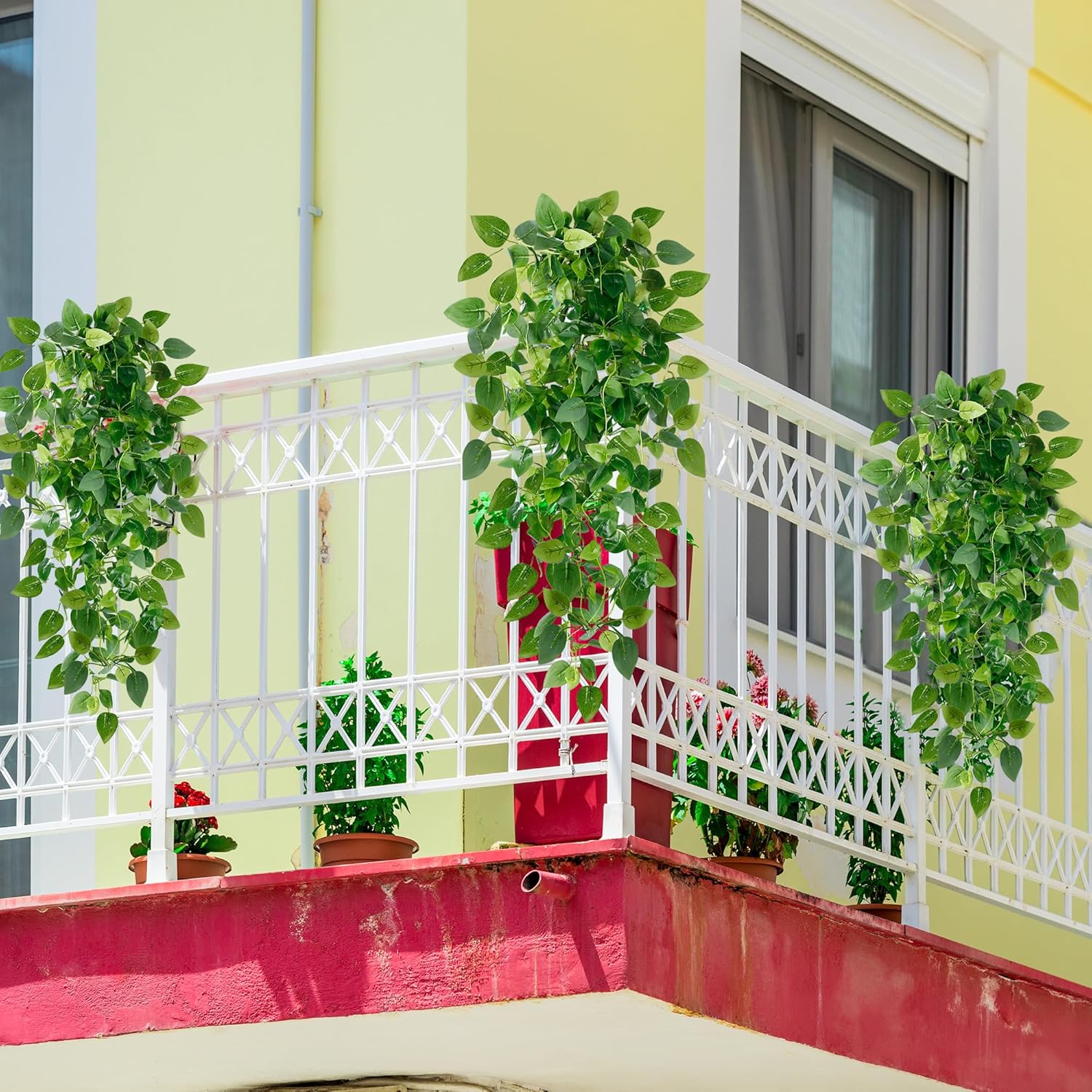 Sggvecsy Fake Hanging Plants 4 Pcs Artificial Hanging Plants Fake Ivy Vine Faux Pothos Vines Artificial Ivy Leaves Greenery Plant for Room Patio Home Indoor Outdoor Shelf Wall Garden Decor(No Baskets)