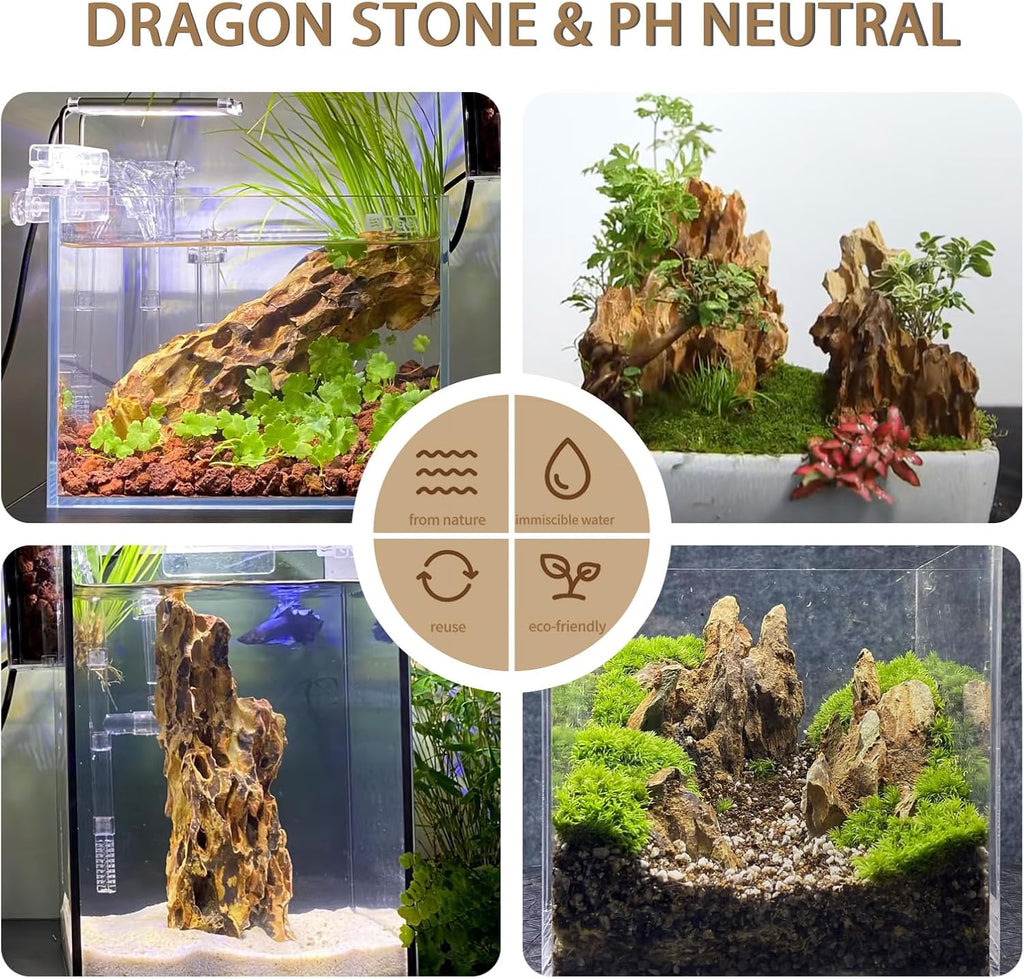 Dragon Rocks Aquarium Rock aquascaping Natural Stone Rocks Fish Tank Decor Rocks for Aquariums Landscaping Model Tank Decoration Aquarium Miniature -20lb (2-8 inch)