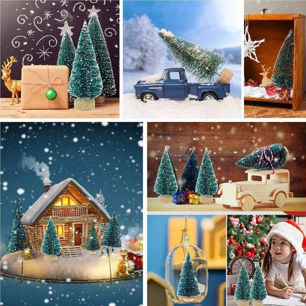 9PCS Artificial Christmas Trees,Sisal Snow Frost Trees Bottle Brush Trees Mini Christmas Tree Pine Tree for DIY Room Decor Home Table Top Decoration